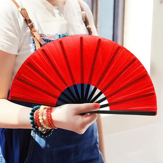 13inch Large Rave Fan Popping Clacking Fans for Line Dancing,Hand Fans for Women Foldable,Boots on The Ground Fan,Portable for Outdoor,Wedding,Party,Decoration (1pcs red)