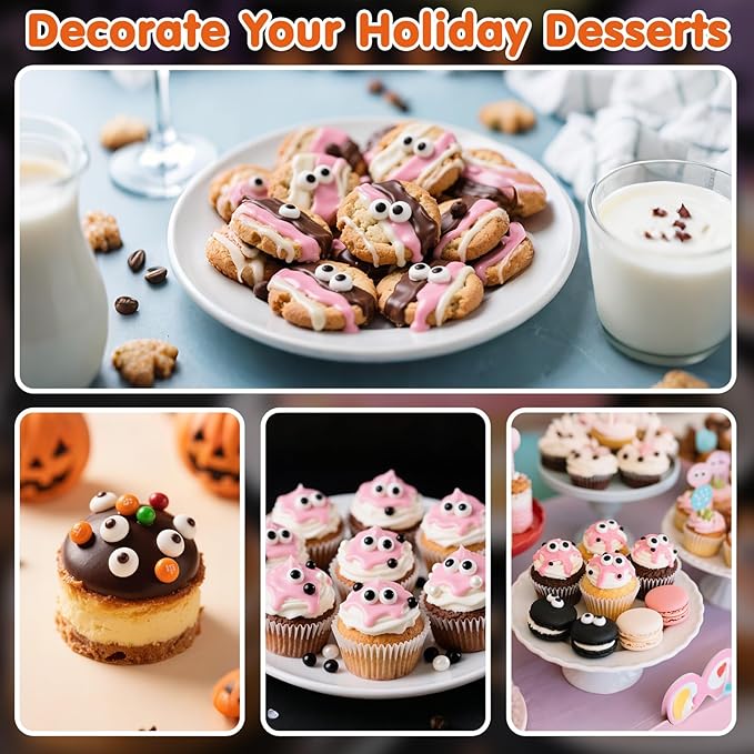 Edible Eyes Sprinkles for Cake Decorating,130g,Small Candy Eyeballs Eyes,Black and White Sugar Sprinkle for Halloween Dessert Backing,1 cm Eyeball Sprinkles for Cupcake Toppers Chocolate Cookie Donut Decoration,Birthday Holiday Children's Party Supplies