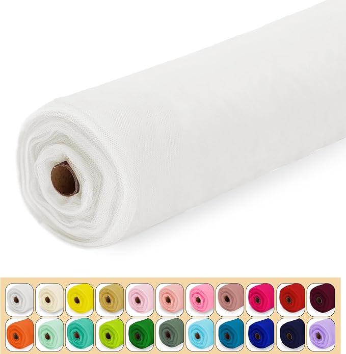 Tulle Fabric Roll, 54" x 10 Yards (30FT) Tulle for Wedding Christmas Decorations Pew Bow Tutu Party Backdrop Baby Shower Table Skirts Gift Wrapping Garden Netting (White)