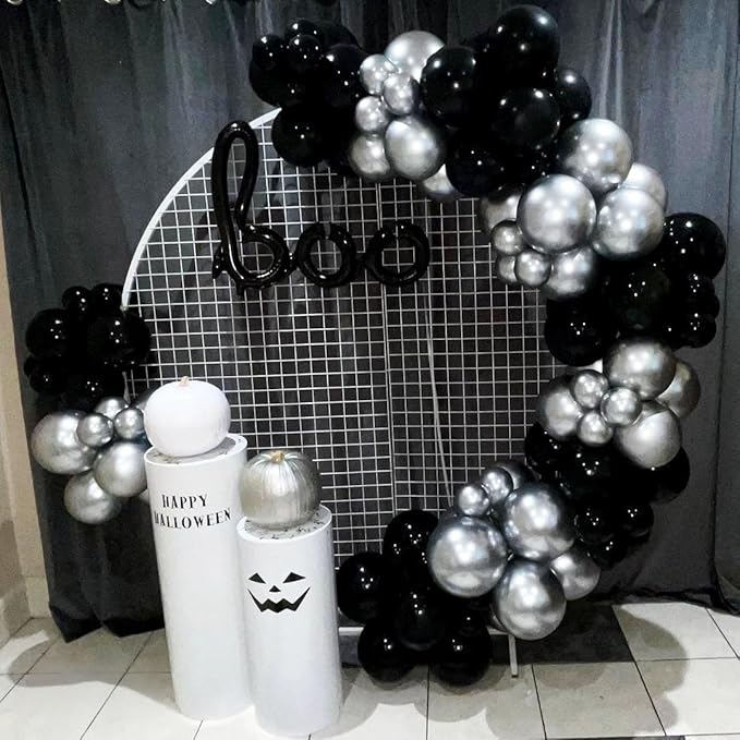 Black and Silver Balloons, 12 Inch Metallic Chrome Black Silver Confetti Latex Helium Balloons for Men Boys Birthday Baby Shower Wedding Engagement Halloween New Year Bachelorette Party Decorations