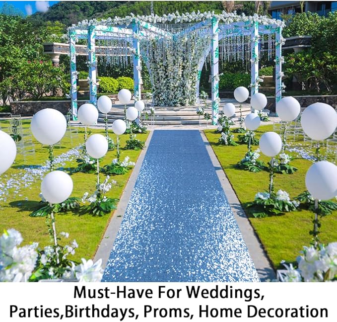 ShinyBeauty Baby Blue Sequin Aisle Runner 4x15 Feet - Sparkling Wedding Aisle Carpet for Indoor Ceremonies, Bridal Showers, Receptions