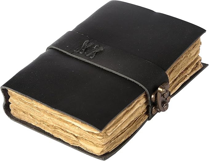 Vintage Leather Journal Handmade Buffalo Non-Refillable Deckle Edge Paper – Leather Bound Journal for Women, Men, C-Lock Closure Ideal for Writing & Travel for Artists (Black)