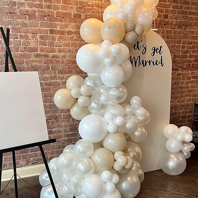 Pearl Balloons, 52 PCS 12 Inch Pearl white Double-Stuffed Balloons, White Pearl Sand White Double-Stuffed Ivory Latex Balloon for Birthday Baby Shower Wedding Bridal Party Decoration