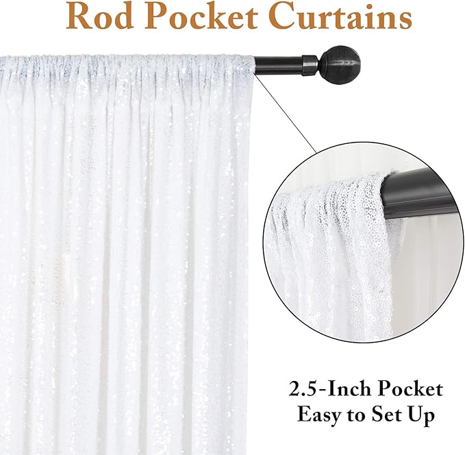ShiDianYi Sequin Backdrop Curtain 8FTx10FT-White-Shimmer Sequins Fabric for Anniversary Decor