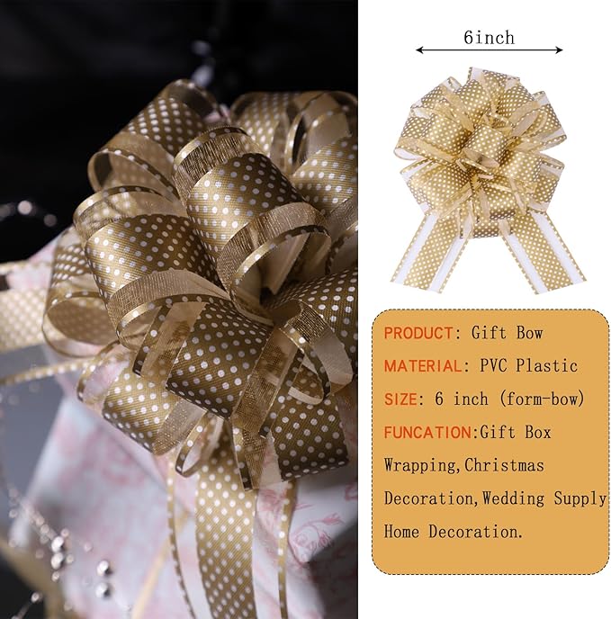 12Pcs Wave Point Gift Wrap Pull Bows, Large 6 Inch Assorted Gift Pull Bows, for Presents,Christmas Party Birthday Gift for Wrapping Boxes,Valentine's Day Gift Decorations