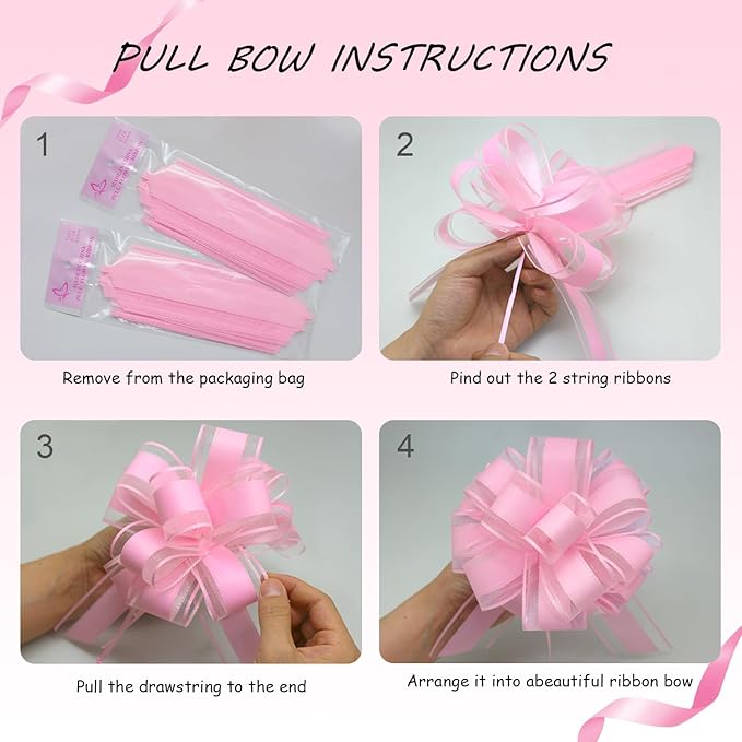 6 Pieces Large Pull Bows,6 inches,Bow for Gift Wrapping,Pull Bows for Party Birthday Gift Wedding Baskets Gift Decorations, Flower Decorations (Pink)