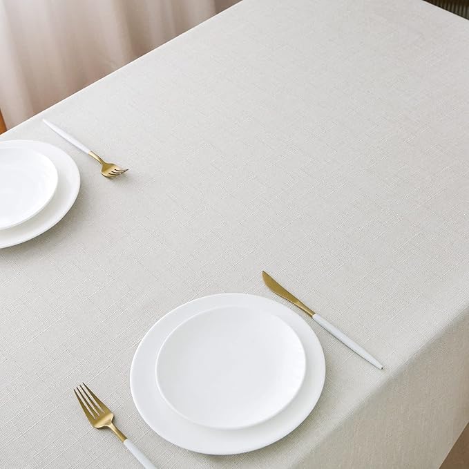 NLMUVW Linen Tablecloth for Rectangle Tables, Water Resistant Textured Farmhouse Tablecloth Stain Resistant Decorative Table Cover for Indoor and Outdoor, 54 x 102 Inch, White