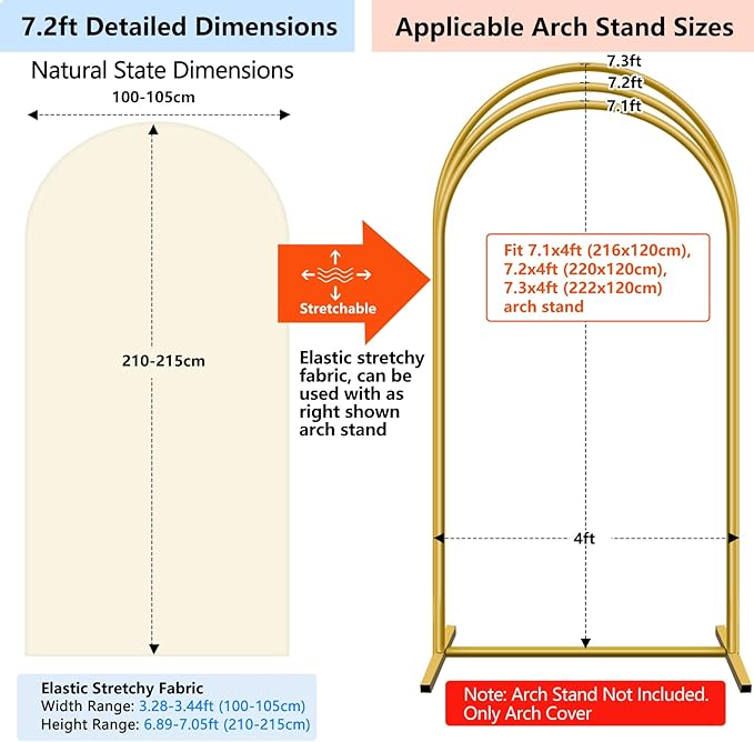 HEMMOTOP Light Beige Arch Backdrop Cover 7.2 ft, 6ft, Wedding Arch Covers Stretchy Backdrop 2 Set, Spandex 2 Sided Arched Background for Birthday, Party, Baby Shower, Decorations