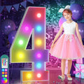 imprsv 4FT Colorful Marquee Numbers,18 Colors Number 4 with Remote, Light Up Numbers Sign for 4th 40th Birthday Decorations Anniversary Party Decor, Pre-Cut Foam Board Kit, Mosaic Numbers for Balloon