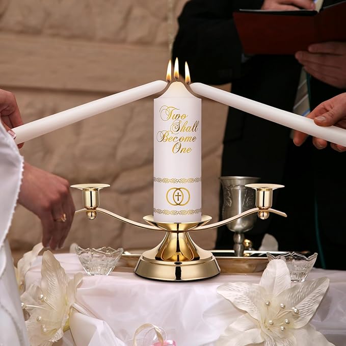 Irenare Unity Candles with Holder for Wedding Ceremony Wedding Decortions Accessories Glass Candle Holder Pillar Candle for Formal Events Church(Elegant)