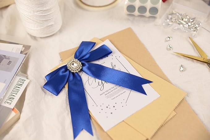 Dark Royal Blue Satin Ribbon 1 inch X Continuous 50 Yards, Single Face Polyester Ribbon Perfect for Gift Wrapping, Flower Bouquet, Wedding Decor, Crafts, Bow Making, Sewing and More
