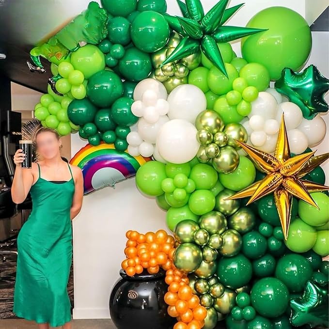 60PCS Green Party Balloons, Dark Green Emerald Green Lime Greens Chrome Metallic Greens and White Latex Balloon, for Greens Themed Birthday Jungle Safari Party Supplies St. Patrick's Day Decoration
