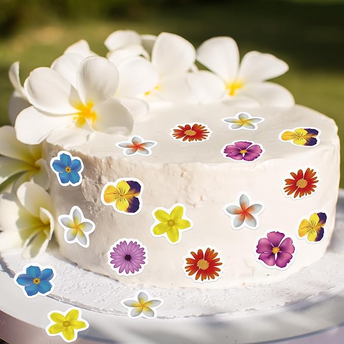 48 Edible Flowers Cupcake Toppers Edible Hawaii Flowers Cupcake Decor Wafer Paper Tropical Luau Flowers Cupcake Picks for Flowers Theme Wedding Birthday Party Decor Supplies