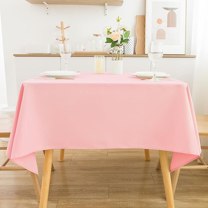 2 Pack Square Table Cloth 70X70 Inch Pink Tablecloth Washable Polyester Solid Dining Table Cover for Birthday Party Dinner Holiday Outdoor Indoor
