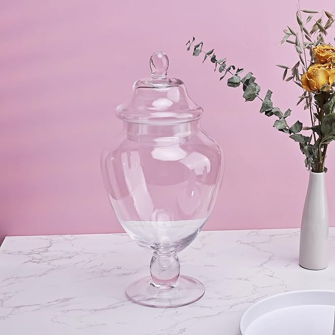 Glass Apothecary Jars with Lid, Clear Glass Candy Jar for Candy Buffet, Decorative Glass Jar for Party, Wedding and Home Decor, Classic Glass Candy Canister (Height: 12.6", Diameter: 6.5")