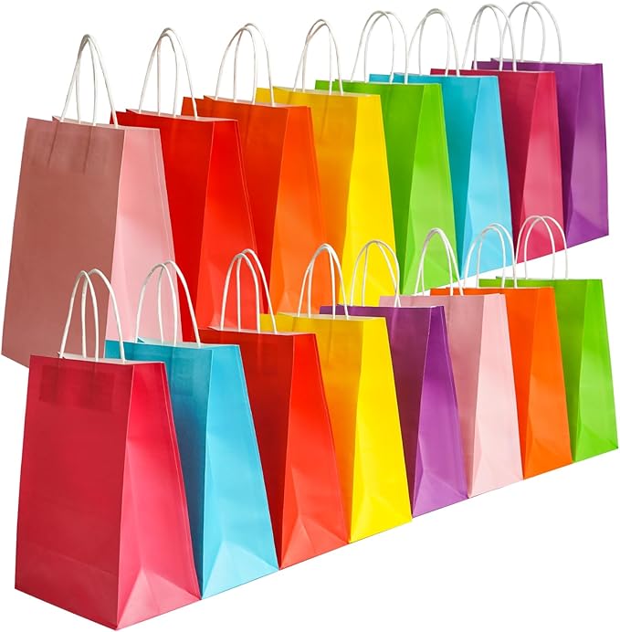 Beko 40 PCS Kraft Paper Gift Bags With Handles - 8 Colors, 8.3 * 5.9 * 3.2 Inch Bulk Gift Bags For Birthdays, Weddings, Baby Showers, Party Favors