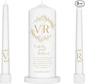 Unity Candles for Wedding, Modern Unity Set, Custom and Personalized Pillar and Taper Candles with Bible Quote, Unscented White Premium Wax, Religious and Wedding Ceremony, Special Events (Goldie)