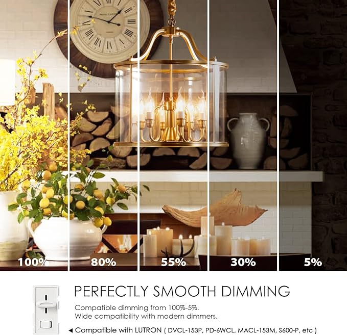 LVWIT Flame Tip LED Filament Bulb Candelabra E26 Base Dimmable 4.5W (60W Equivalent) B11 Chandelier Candle Light Bulb，2700K Warm White 6-Pack