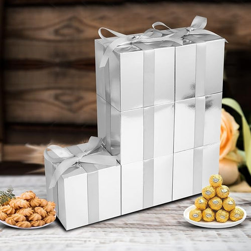 100 Pack Small Gift Boxes, 2x2x2 Inches Favor Boxes Silver Paper Gift Boxes with Lids for Presents, Crafting, Cupcake Boxes, Gifts, Candy Boxes for Wedding Party Bridal Shower Baby Shower Favors