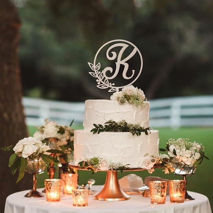 LINGTEER Personalized Inital Letter K Wooden Cake Topper Perfect for Birthday Rustic Wedding Anniversary Party Keepsake Decoration