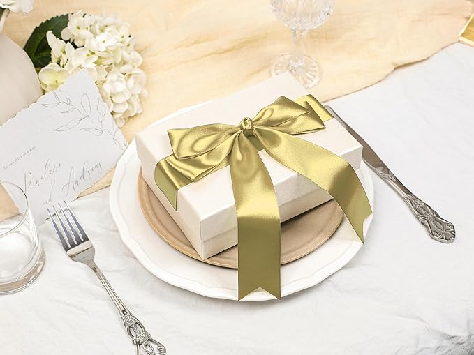 Light Gold Satin Ribbon 1-1/2 inch X Continuous 50 Yards, Single Face Polyester Ribbon Perfect for Gift Wrapping, Flower Bouquet, Wedding Decor, Crafts, Bow Making, Sewing and More
