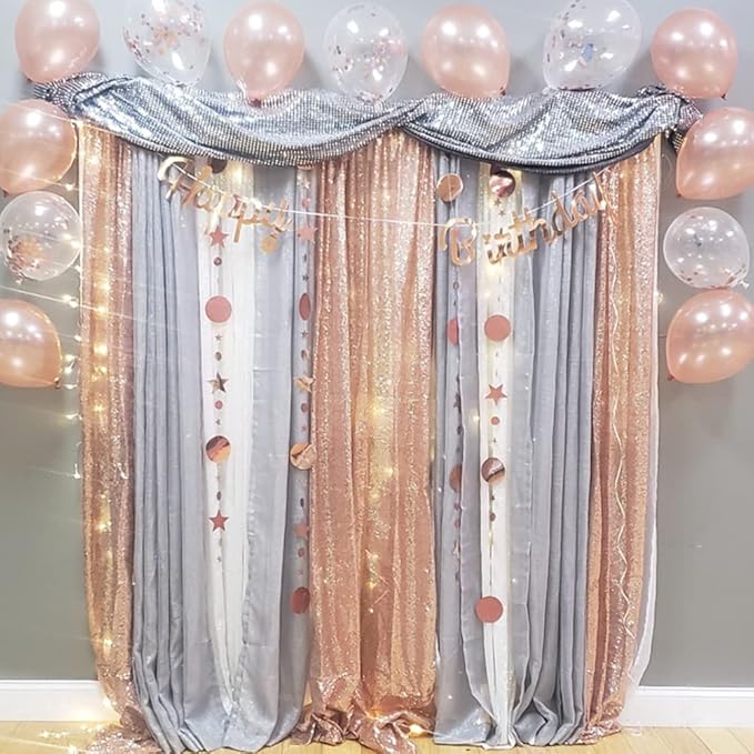 Poise3EHome Rose Gold Sequin Backdrop Curtain, 4 Pieces 3FT x 8FT Sequin Backdrop Panels,Sequence Wedding Party Background Drapes