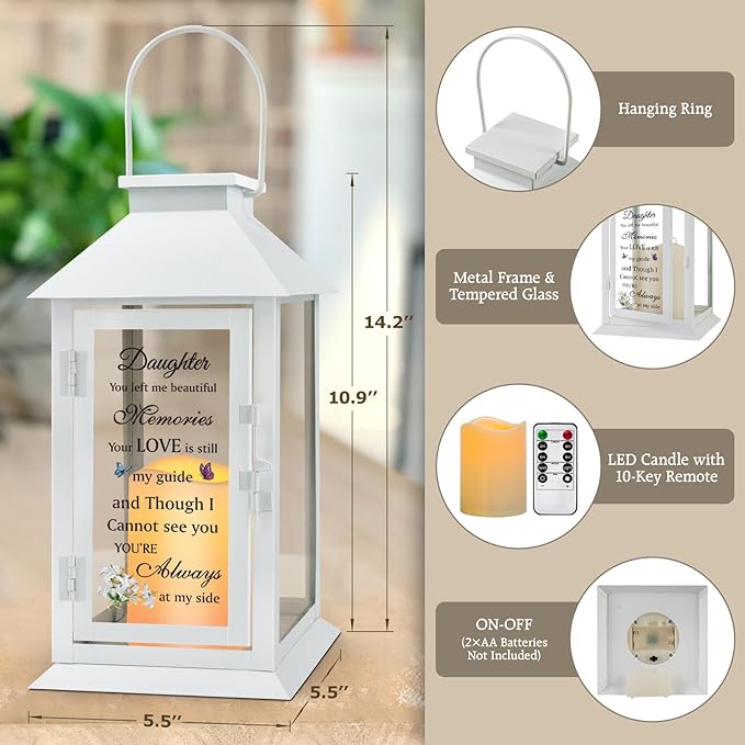 Memorial Lantern for Loss of Daughter - Sympathy Gift with LED Candle