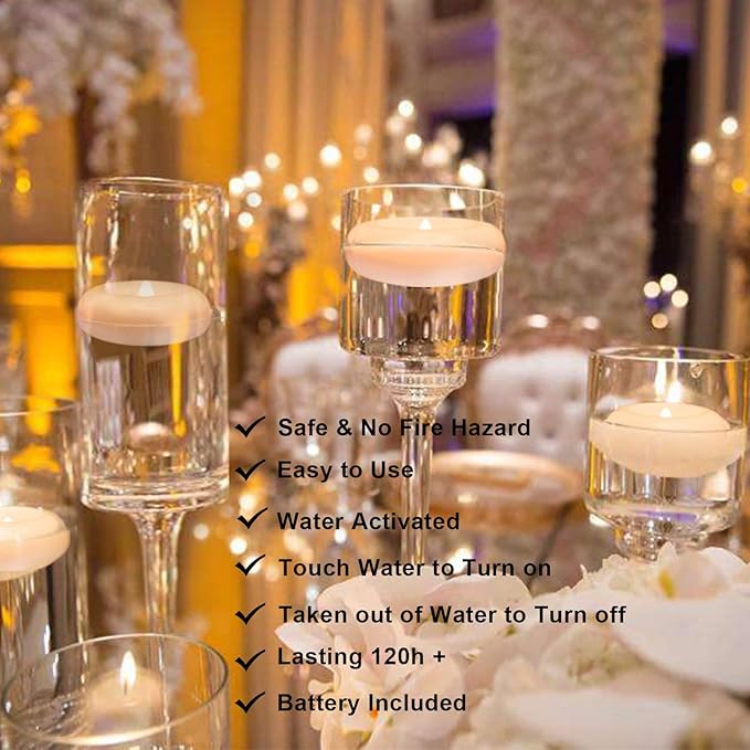 Aignis 24pcs Flameless LED Floating Candles, 120+ Hours Glow Time, 3 Inch Plastic Battery Operated Tealights, Cozy Warm White Light for Romantic Pool/Bathtub/Hot Bath/Wedding Centerpiece Decor
