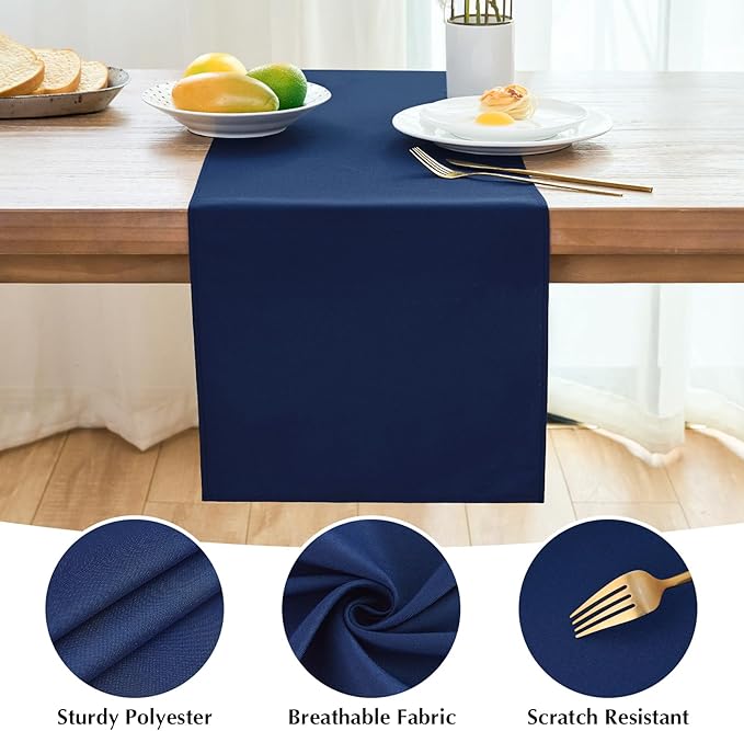 2 Pack Navy Blue Table Runner 12 x 90 Inch Solid Color Farmhouse Runners Coffee Table Dresser for Daily Party Home Decoration