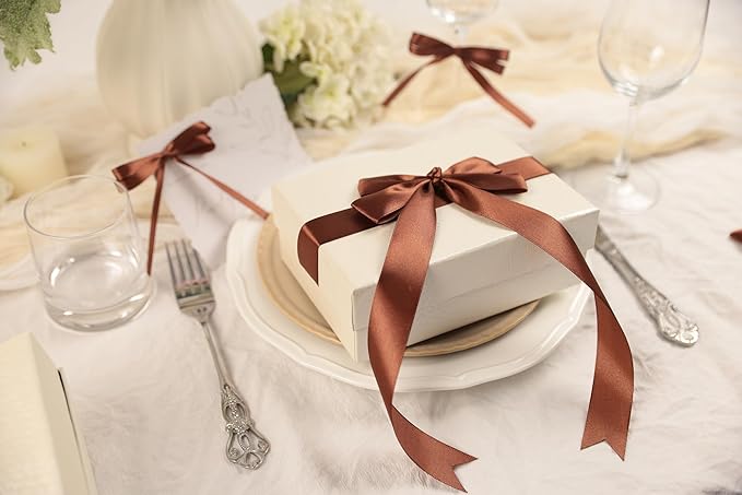 Coffee Brown Satin Ribbon 1 inch X Continuous 100 Yards, Single Face Polyester Ribbon Perfect for Gift Wrapping, Flower Bouquet, Wedding Decor, Crafts, Bow Making, Sewing and More