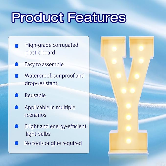 4FT Marquee Plastic Letters Y - Light up Letters Y Are Made from Corrugated Plastic Board - Quick Assembly Without Tools, Disassembled Components Can Be Used for Garage Sale Signs, Yard Sale Signs