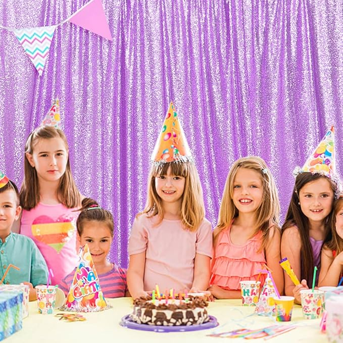 SquarePie Sequin Backdrop Less Transparent Background Sparkly Curtain for Wedding Party 10FT x 10FT Lavender