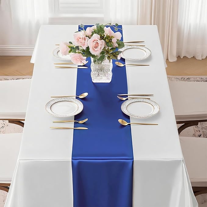 SHEJIZE 2 Pack Royal Blue Satin Table Runner 12x108 Inches Long, Bright Silky Smooth Satin Table Runner Table Decor for Wedding Banquet Christmas Prom Event Birthday Party
