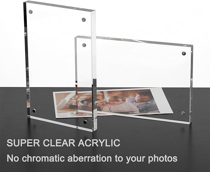 Meetu Acrylic 5x5 Picture Frame 5 Pack Clear Two Sided Desk Photo Frame Magnetic Frame Inner Size 4x4 with Gift Pack for Display Family Pictures Baby Photos Friends Pictures Pet Dog Picture
