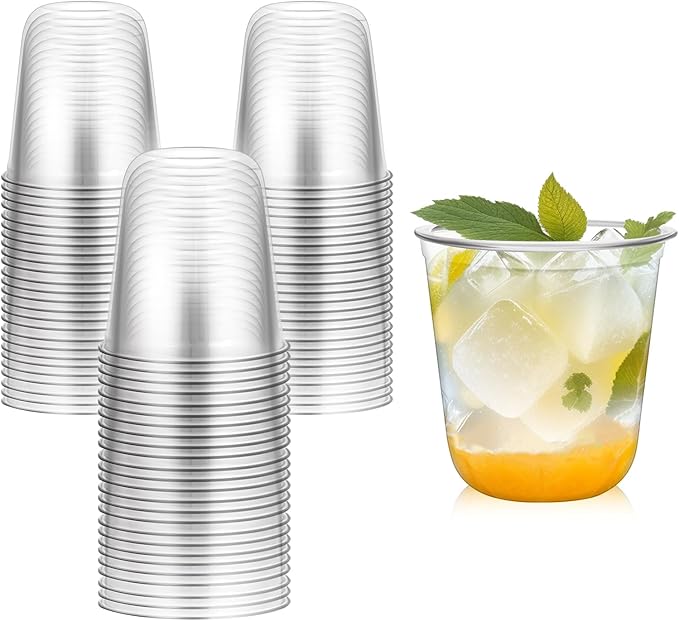 Disposable Stemless Glasses 12oz Crystal Plastic Cups Disposable Cold Party Drinking Cups Wine Glasses for Meeting Weddings Birthdays Cocktail Christmas Party Supplies (Clear, 50 Pcs)