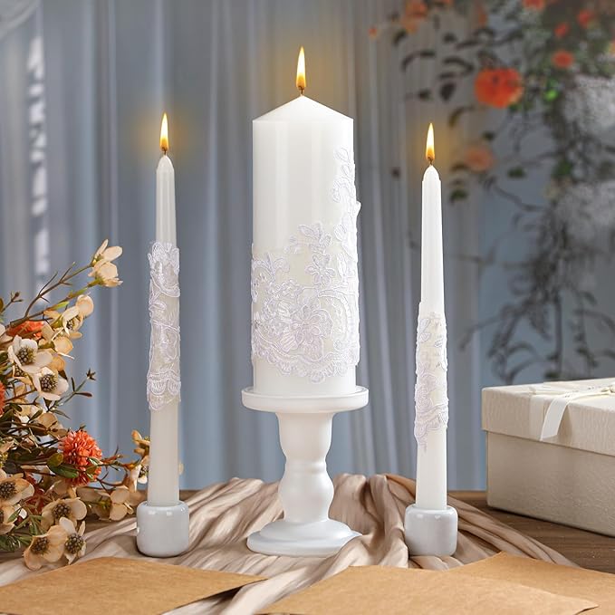 Irenare Unity Candles with Holder for Wedding Ceremony Wedding Decortions Accessories Glass Candle Holder Pillar Candle for Formal Events Church (Ceramics)