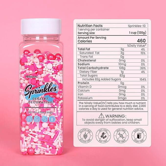 Edible Pink Sprinkles for Cake Decorating, Pink Confetti Sprinkles, Pink Jimmy Sprinkle Mix, Perfect for Baking, Cake, Cupcakes, Macaron, Ice Cream, and Cookies(120g/4.23oz)