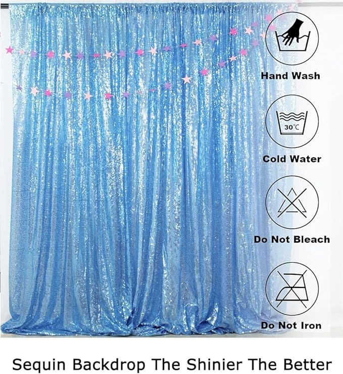 ShiDianYi Baby Blue Sequin Backdrop 8FTx10FT Photography Backdrops Light Blue Wedding Drapery Sequined Party Backdrop Curtain Shimmer Wall Baby Shower/Birthday Background