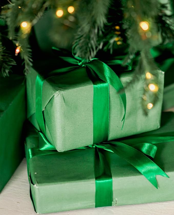 5/8" x 50 Yards Emerald Green Satin Ribbon Single Faced Fabric Ribbons for Gift Wrapping, Crafting, Bows Making, Sewing, Wedding, Home Decor