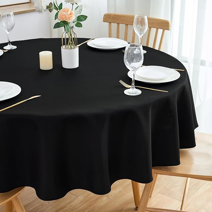2 Pack Round Table Cloth 48 Inch Black Tablecloth Washable Polyester Solid Dining Table Cover for Birthday Party Dinner Holiday Outdoor Indoor