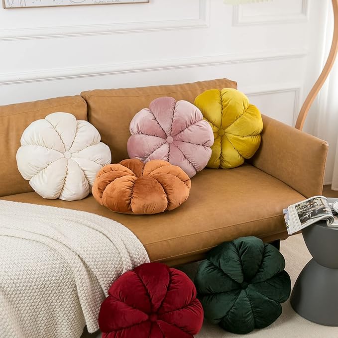 Flower Pillow Cushion Round Decorative Throw Pillow for Couch Bedroom Flower-Shaped Floor Cushion for Girls Kids (Pink, 15.7”)