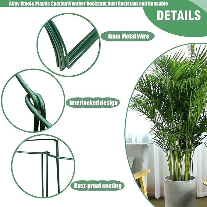 12 Pack Tall Snake Plant Support Stakes, 10" W x 24" H Half Round Peony Cages and Supports for Indoor and Outdoor Plants, Plant Cage Ring Support for Flower,Hydrangea, Peony, Tomato, Rose Bush