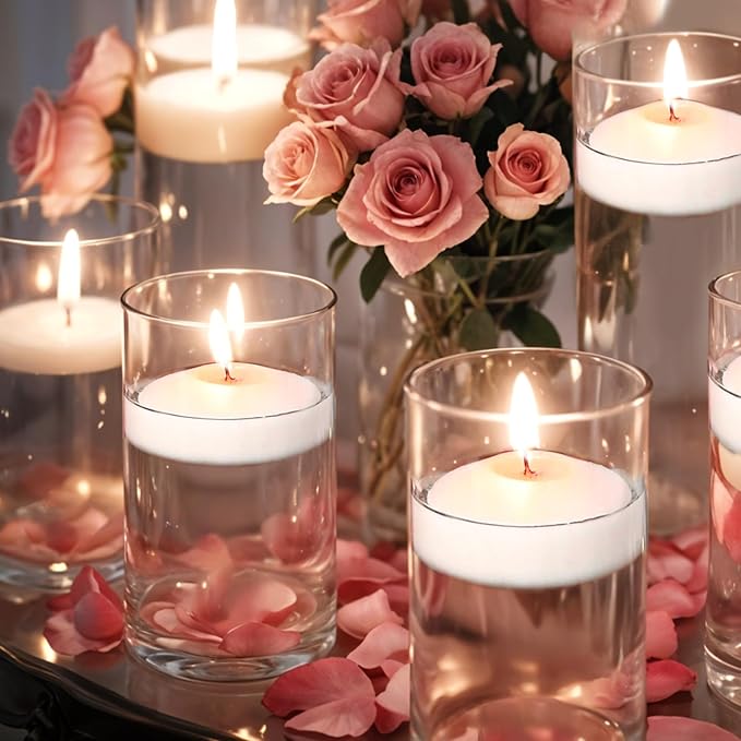 3 inch White Floating Candles, 60 Pack Unscented 3” Floating Candles for Centerpieces,8-9 Hours Water Activated Candle Bulk for Cylinder Vases Wedding Pool