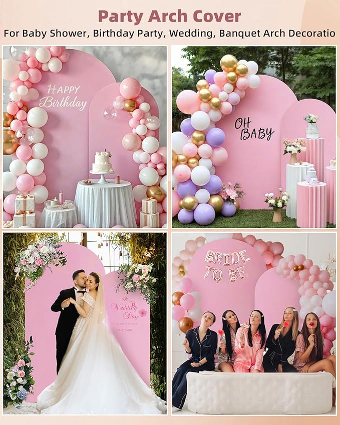 HEMMOTOP Pink Arch Backdrop Cover 7.2 ft, 6ft, Wedding Arch Covers Stretchy Backdrop 2 Set, 2-Sided Arched Stand Background for Birthday Party, Baby Shower, Pink