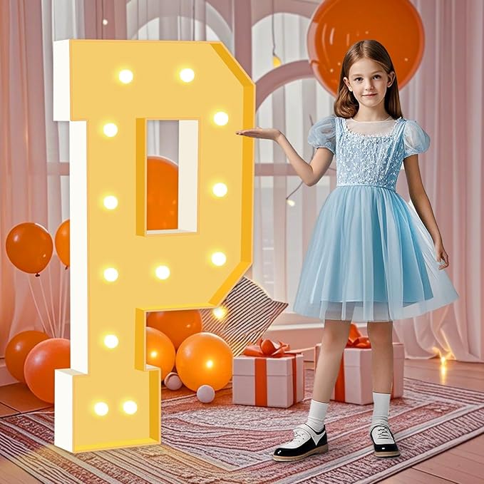 4FT Light Up Marquee Letters P, Large Lighted Letters for Party Backdrop Decor, Mosaic Cardboard Letter for Weddings, Birthdays, Anniversaries, New Year's Celebrations, Easy to Assemble