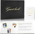 8x10 Leather Guest Book and Standup Sign Set, Gold Foiled Cover Registry Book for Wedding Reception, Retirement Party, Vacation Homes and Events, 120 Pages (Black)