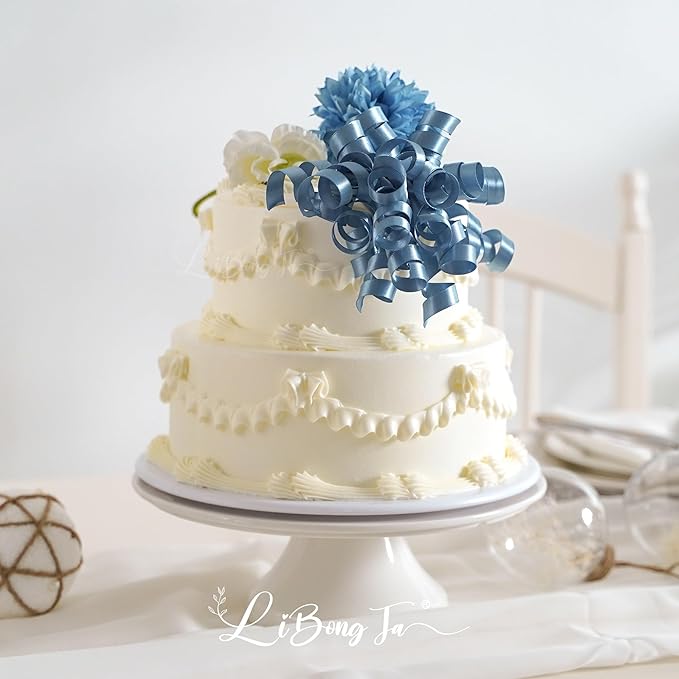 5'' Dusty Blue Bows Curly Ribbon Bows for Gift Wrapping, Satin Bows with Double-Sided Tape, Self Adhesive Bows for Party, Wedding, Birthday Decor, Premade Bows for Crafts, Wine Glasses-8 PCs