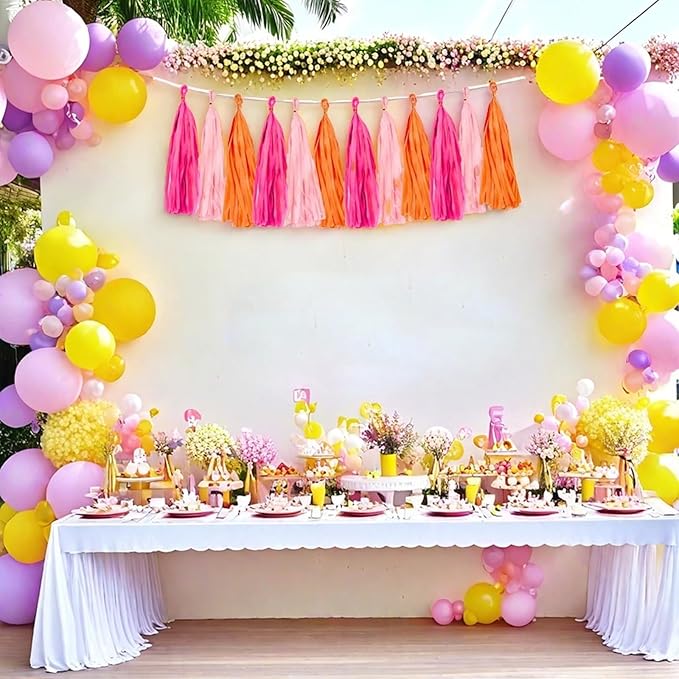 Rose red Pink and Orange Tassel Garland Banner Paper Tassels for Party Decorations,Pack of 15