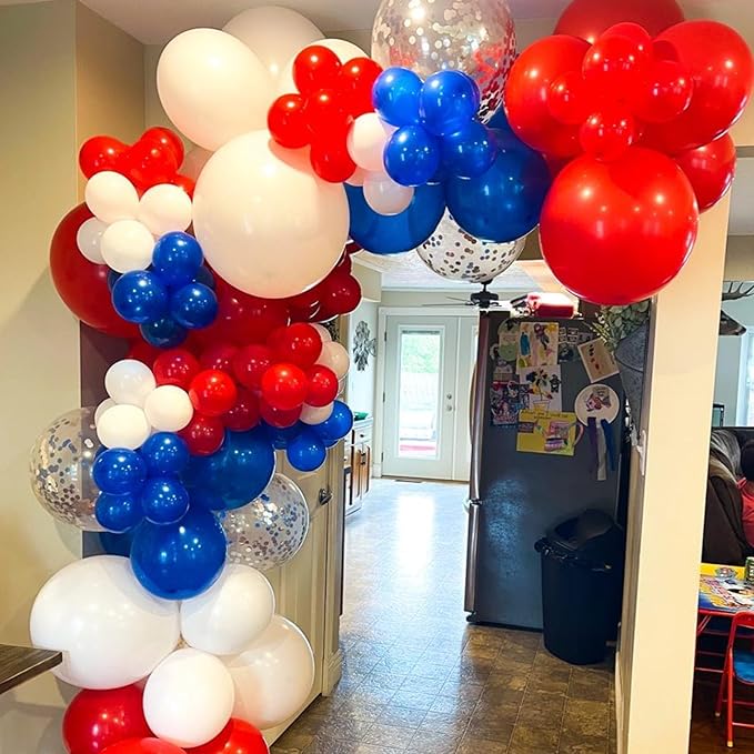 Red White Blue Balloons,50 Pcs 12 Inch Red Blue White Confetti Latex 4th of July Patriotic Nautical Baseball Birthday Graduation Party Supplies