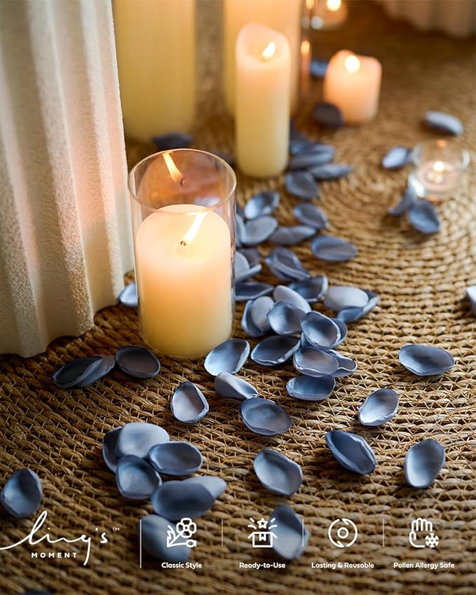Ling's moment Rose Petals, Silk Flower Petals for Wedding/Aisle/Flower Girl Baskets/Table Centerpiece Décor,etc.Dusty Blue Baby Blue 200pcs